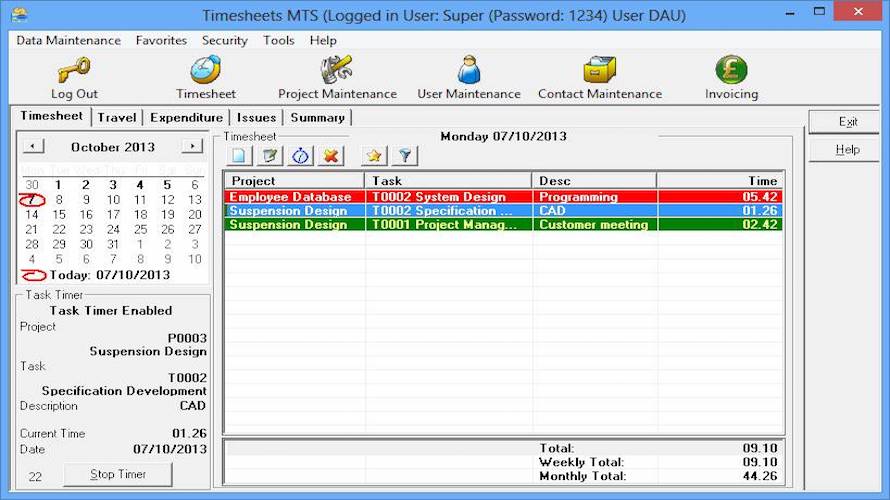 Timesheets MTS screenshot