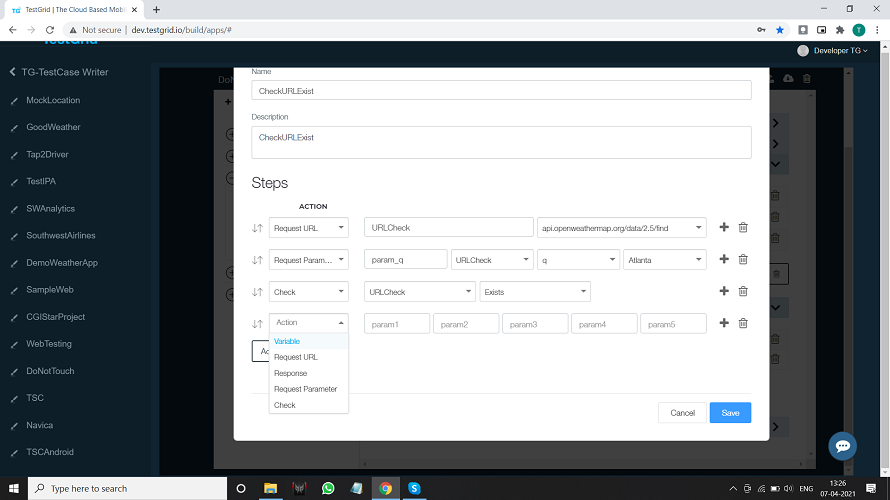 TestGrid screenshot