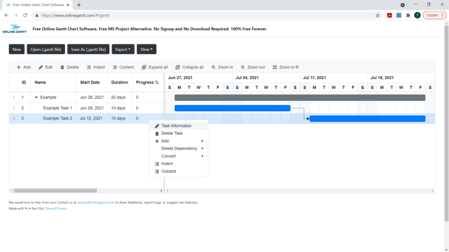 Online Gantt screenshot