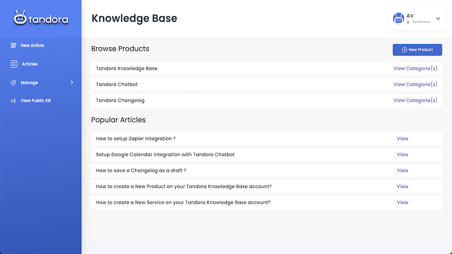 Tandora Knowledge Base