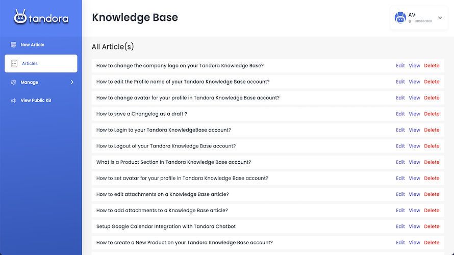 Tandora Knowledge Base