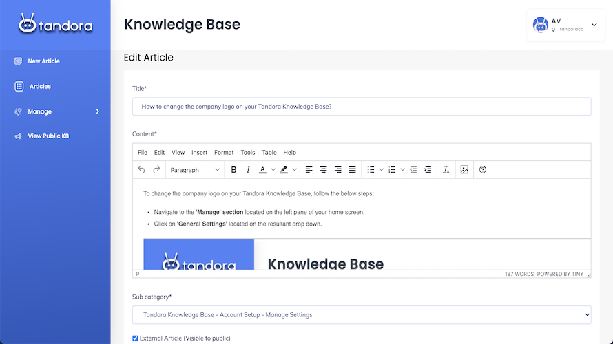 Tandora Knowledge Base