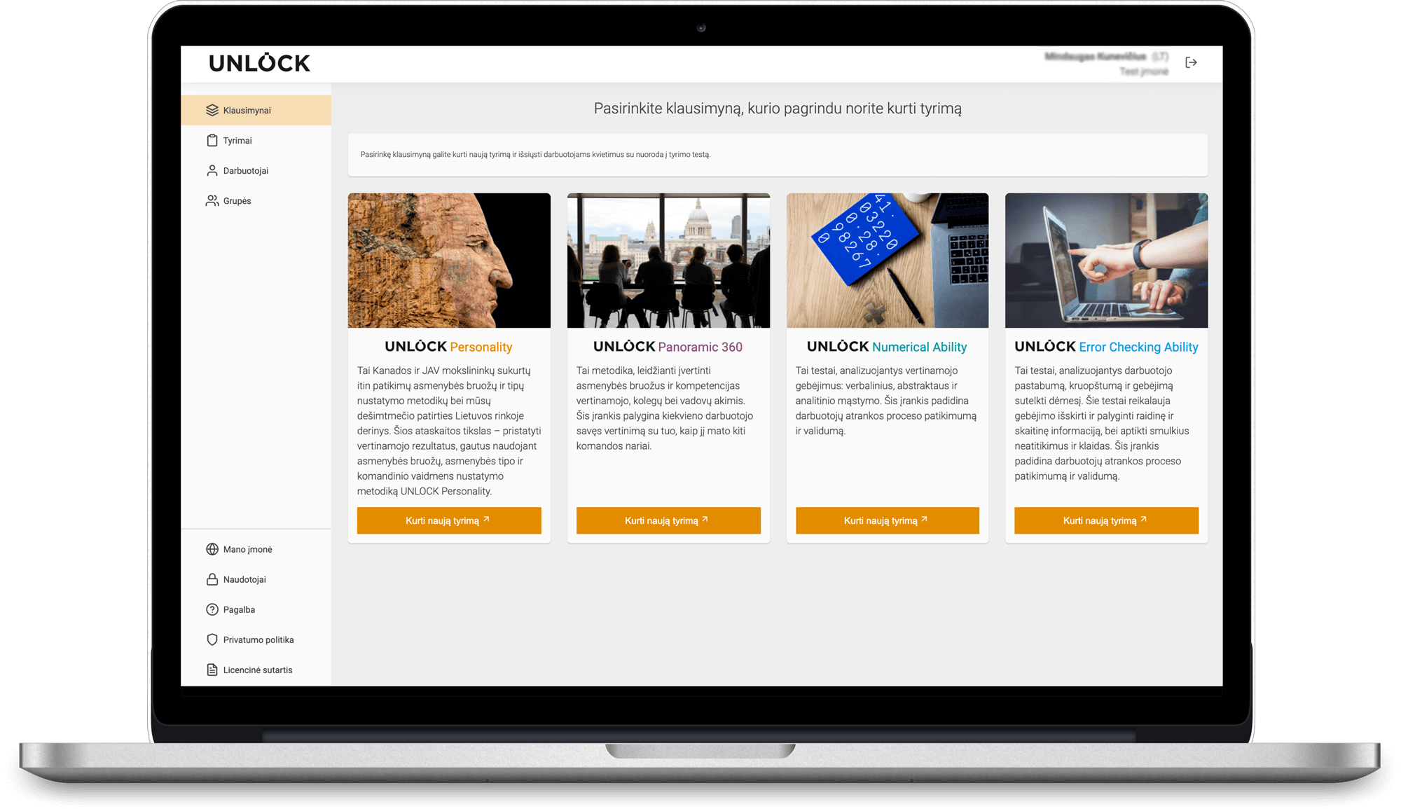 UNLOCK Tests platform - easy to use: select the test, invite employees and get the results