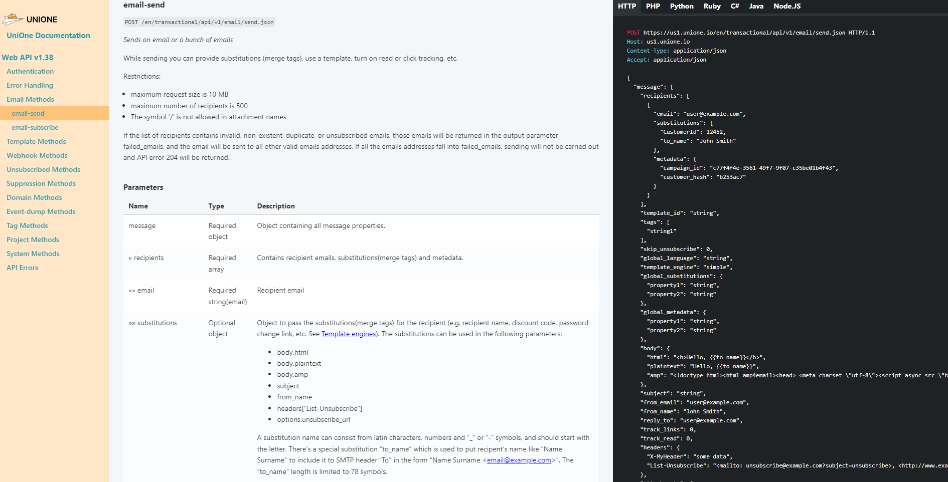 UniOne Email API