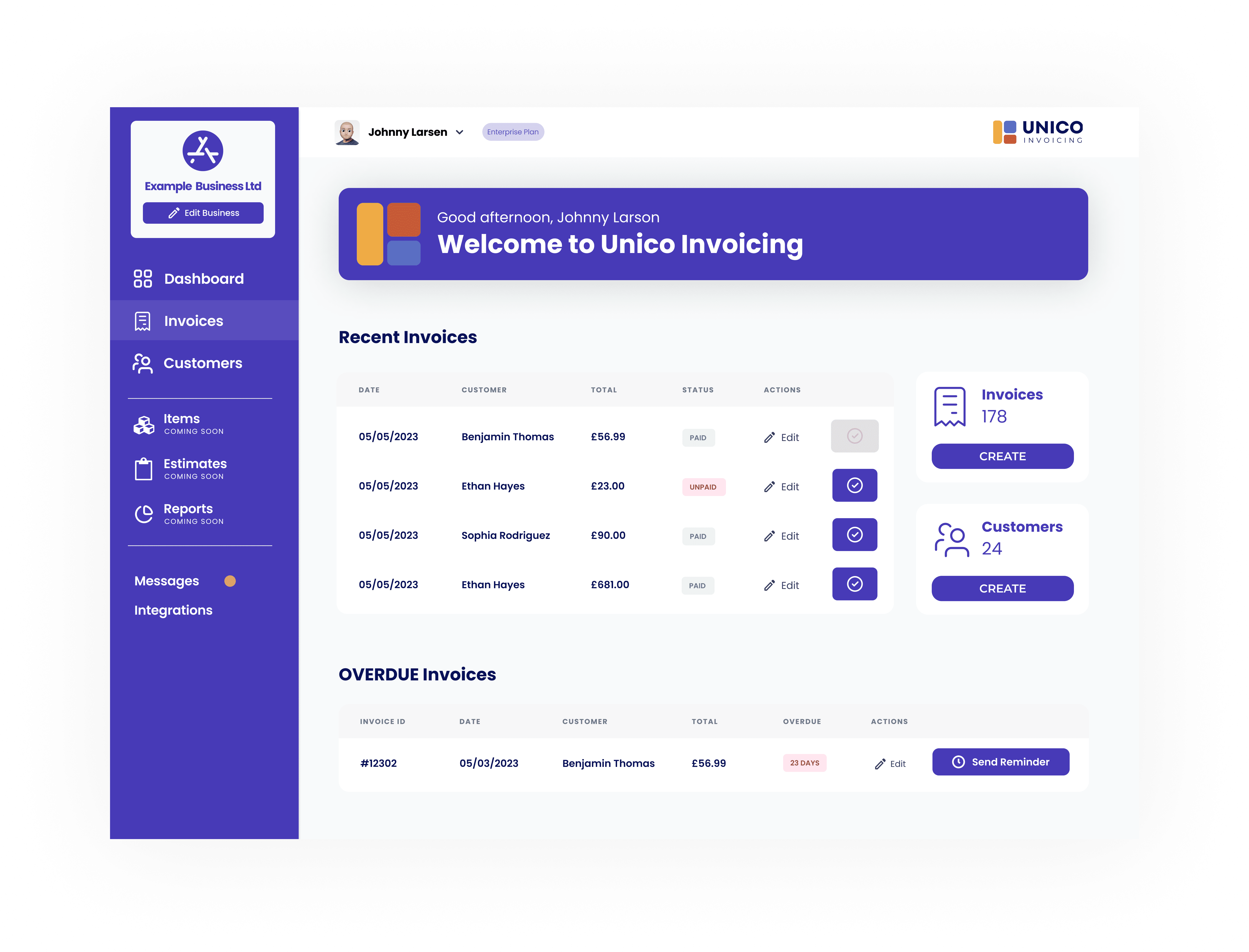 Unico Invoicing screenshot