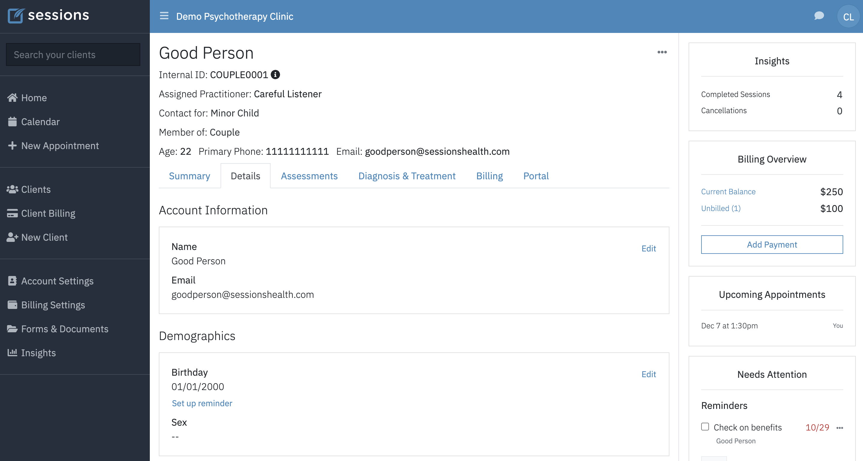 Easily manage client records, diagnosis, treatment plans, notes, billing, and more.