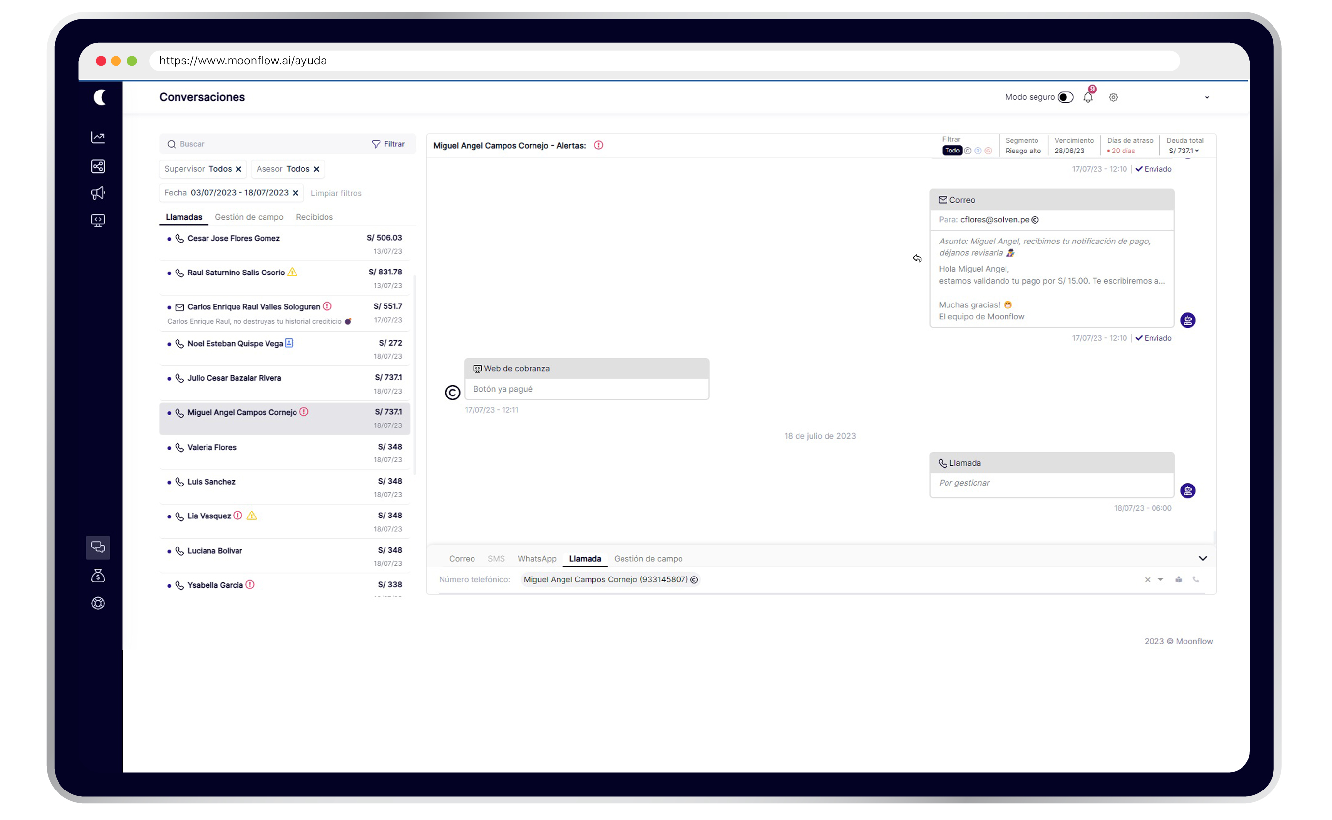 Moonflow - Dashboard conversaciones