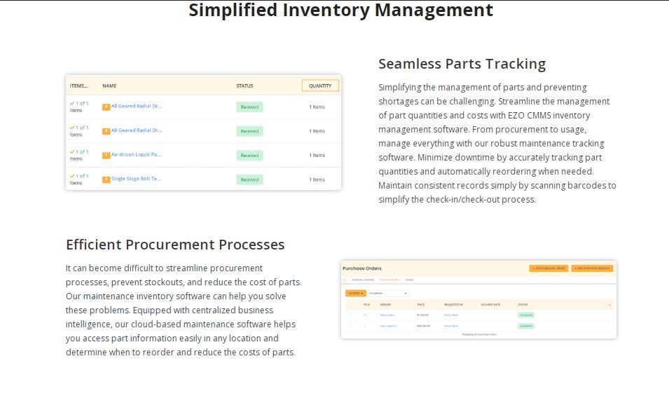 EZO CMMS screenshot