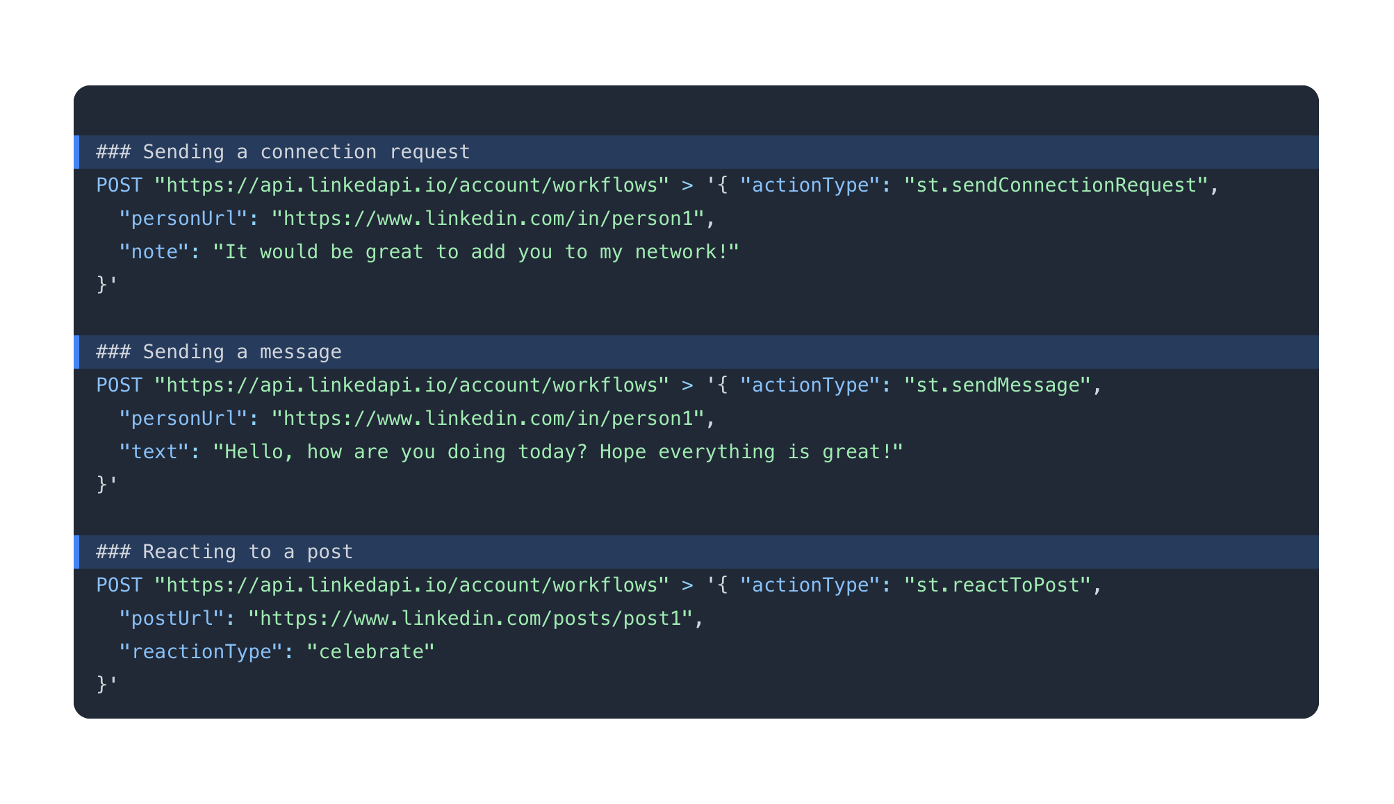 Linked API usage examples.