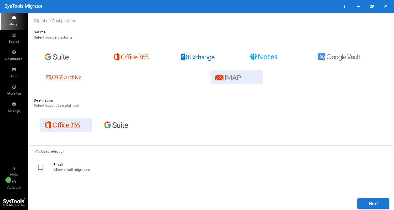 choose source and Destination IMAP accounts