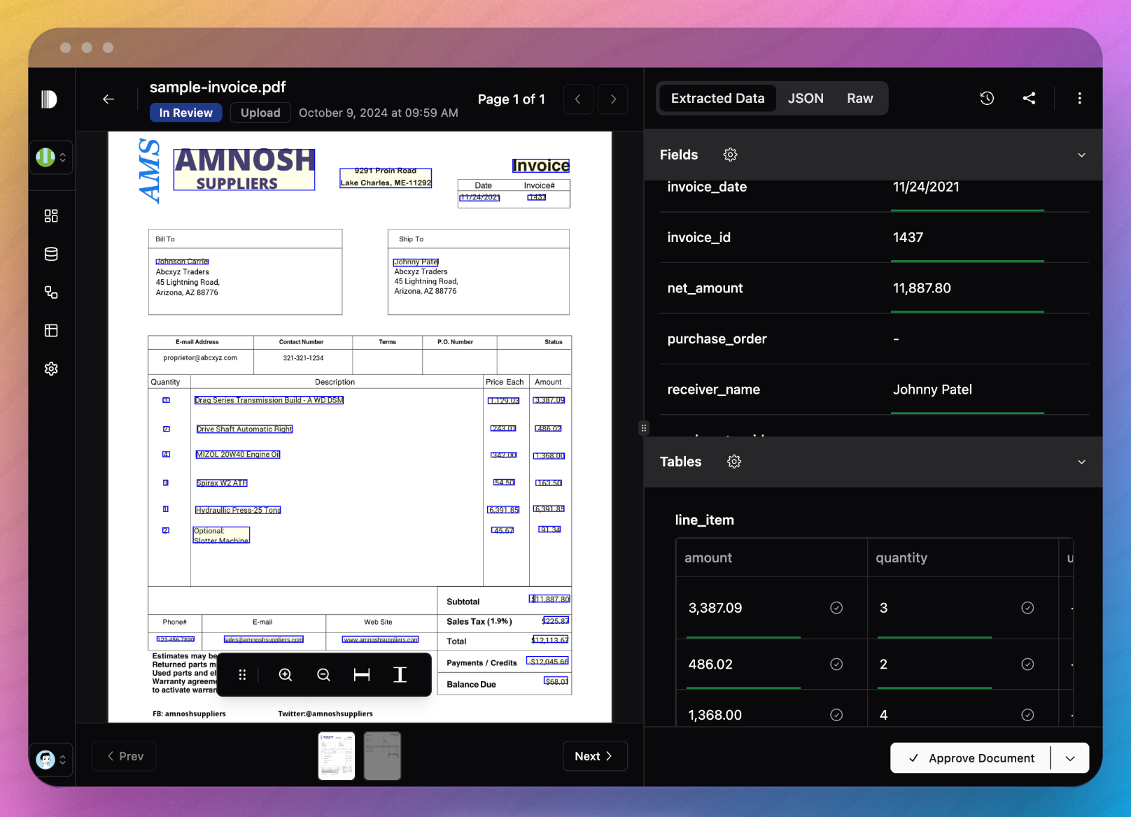 DigiParser can parse any document formats including images, PDFs, scanned documents, and more. It then visualizes the extracted data.