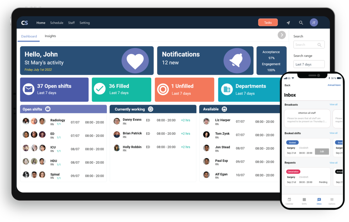 The CliniShift Manager Portal and CliniShift App
