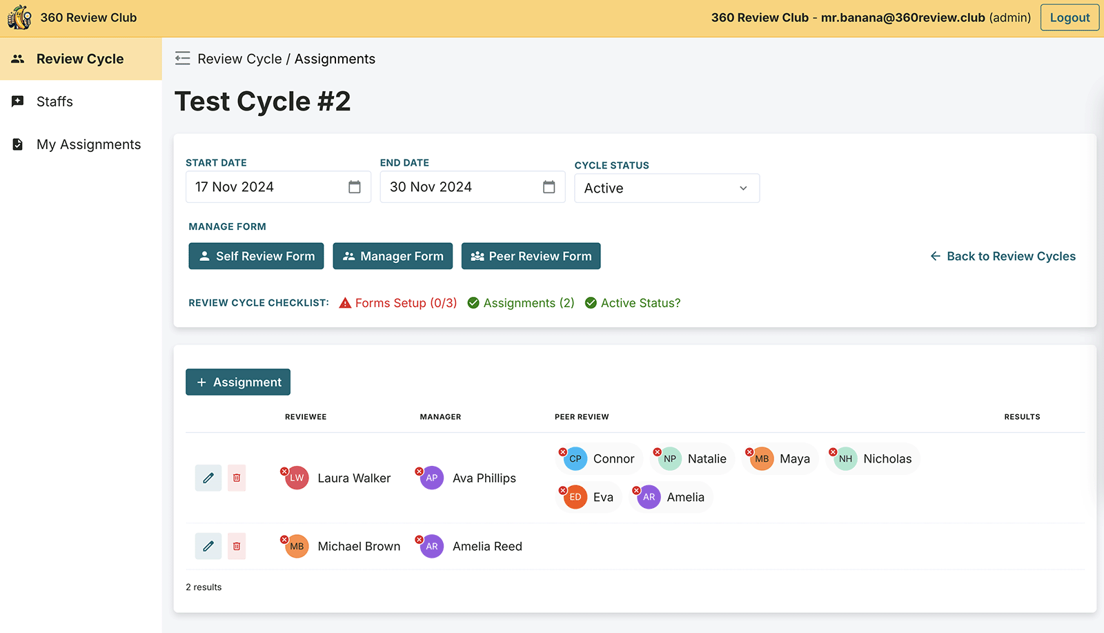 Review Cycle Setup