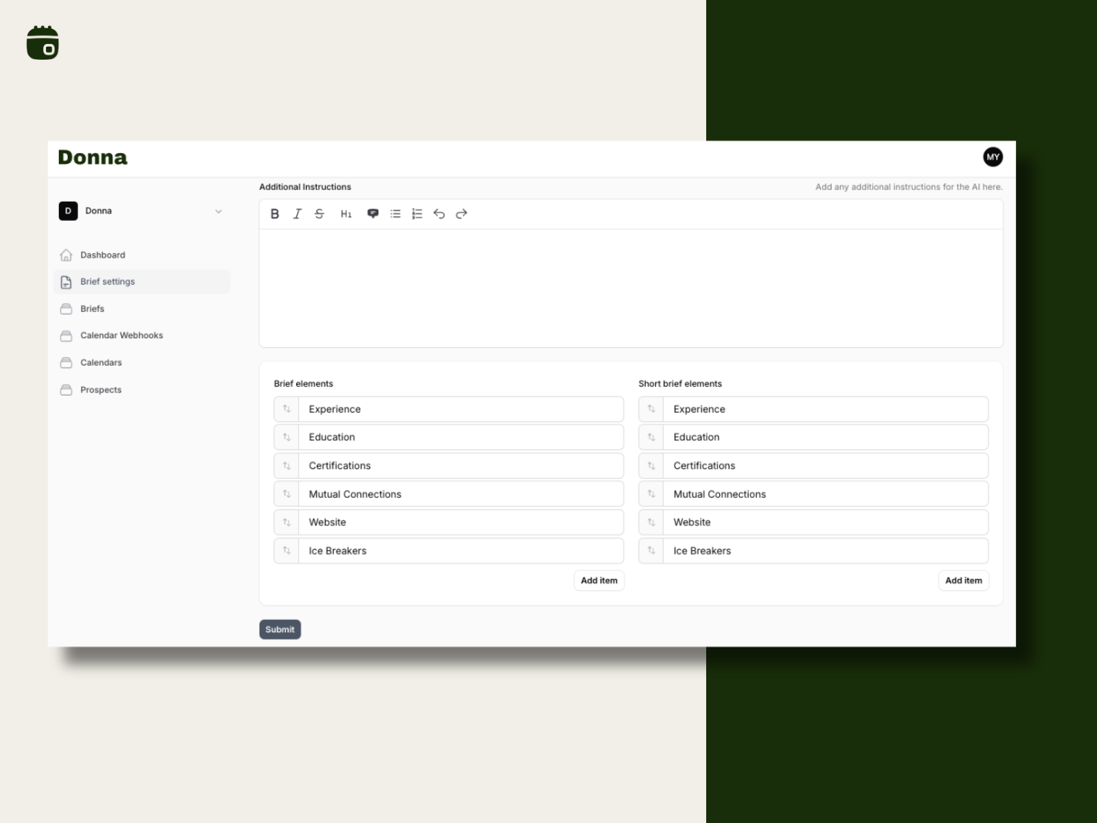 Brief Settings page