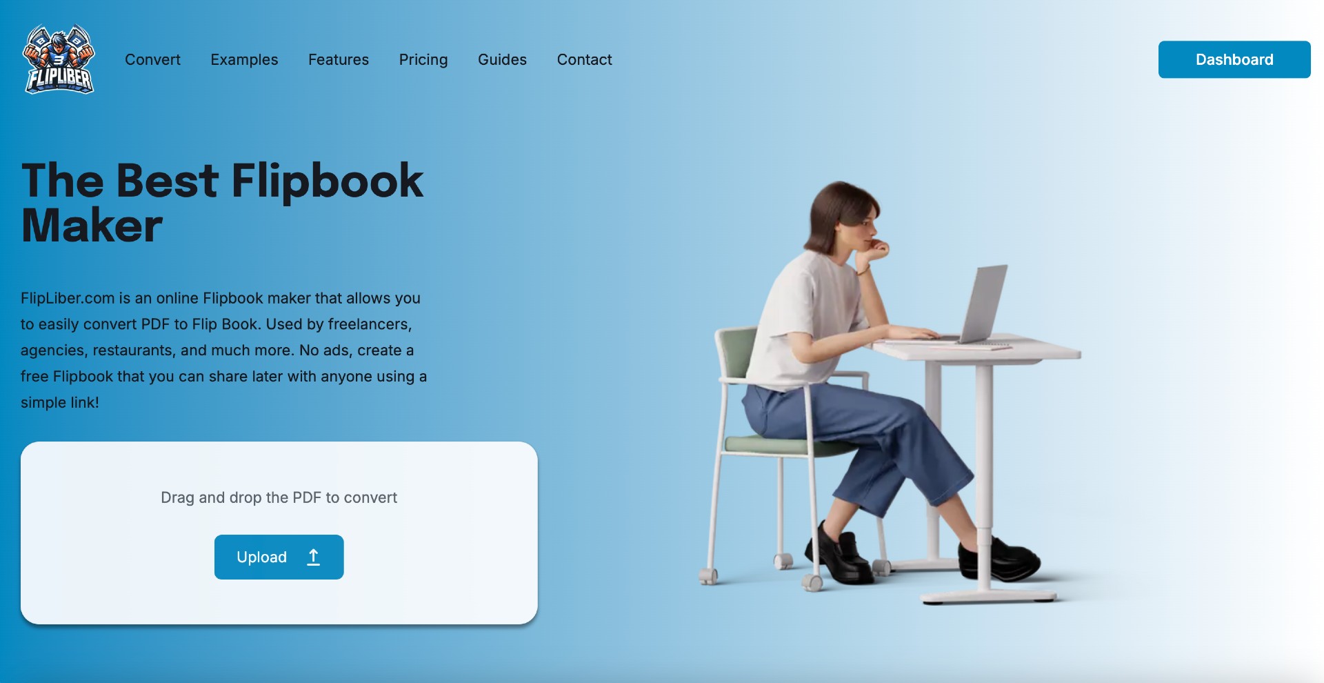 Homepage of FlipLiber, convert any PDF to Flipbook