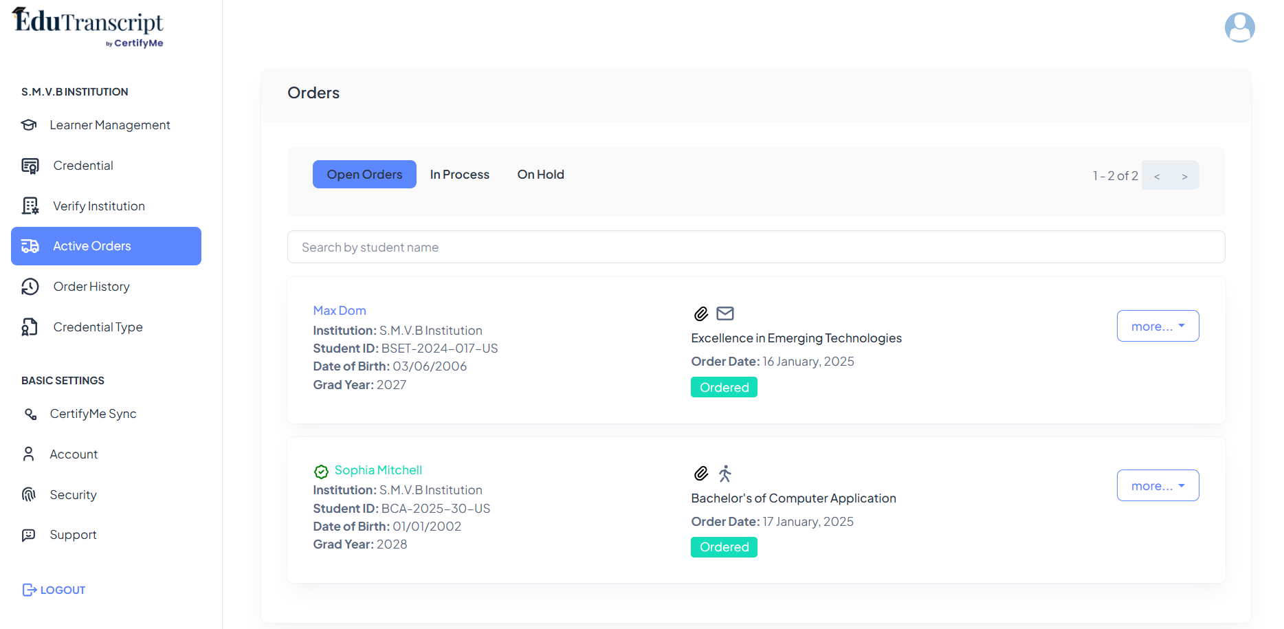 Effortlessly track, manage, and fulfill all active transcript requests in real-time with EduTranscript’s modern ‘Active Order' Page
