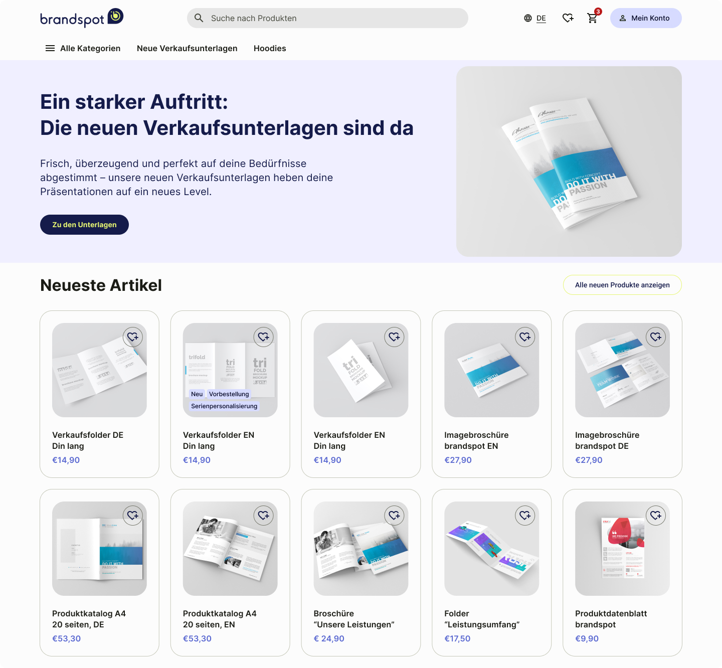 Übersicht über sämtliche Marketing- & Vertriebsmaterialien