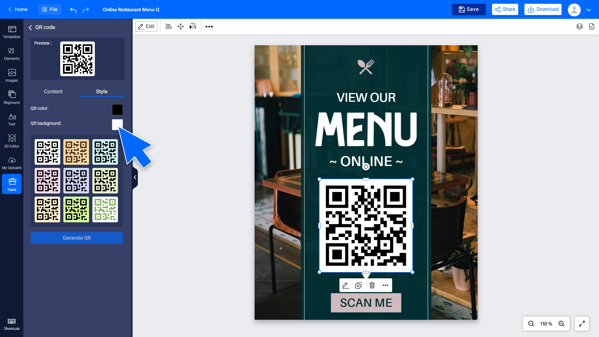 Easily add a QR code to your flyer to make it interactive and scannable.