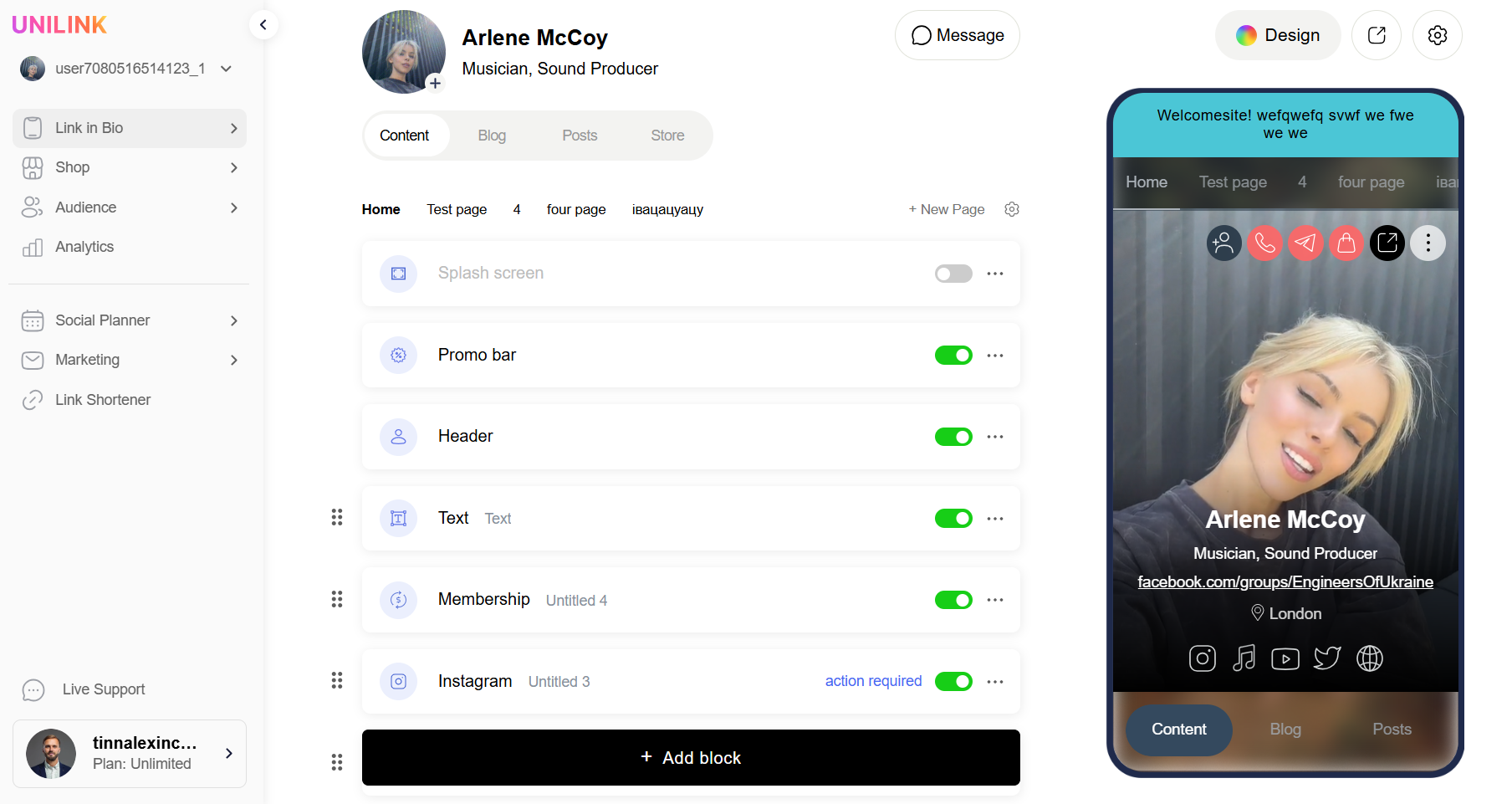 UniLink - Link in Bio