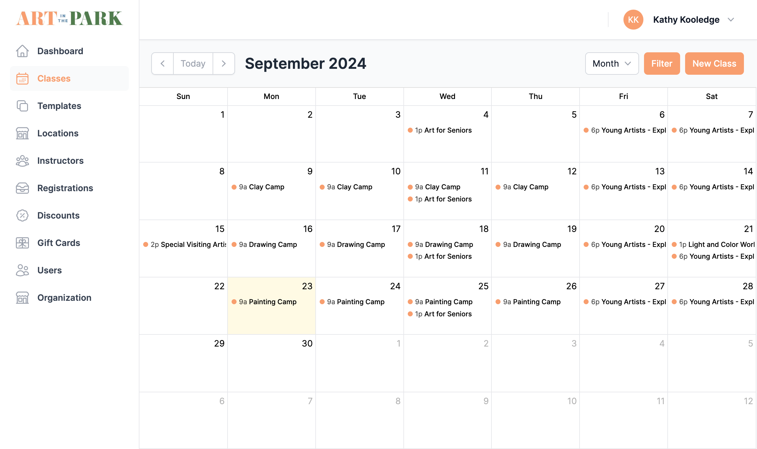 Manage your class calendar