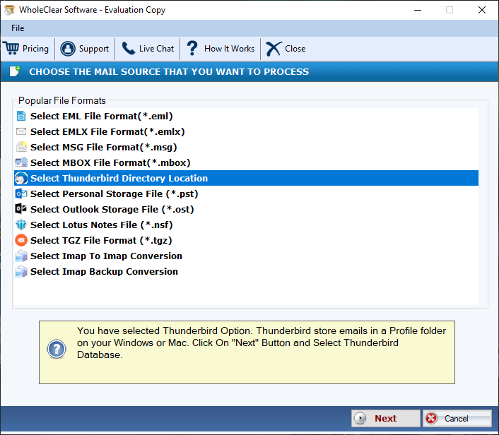 WholeClear Thunderbird to PST Converter screenshot