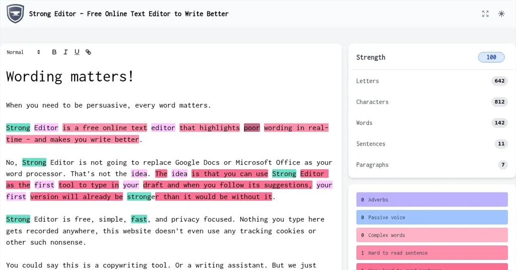 Strong Editor screenshot