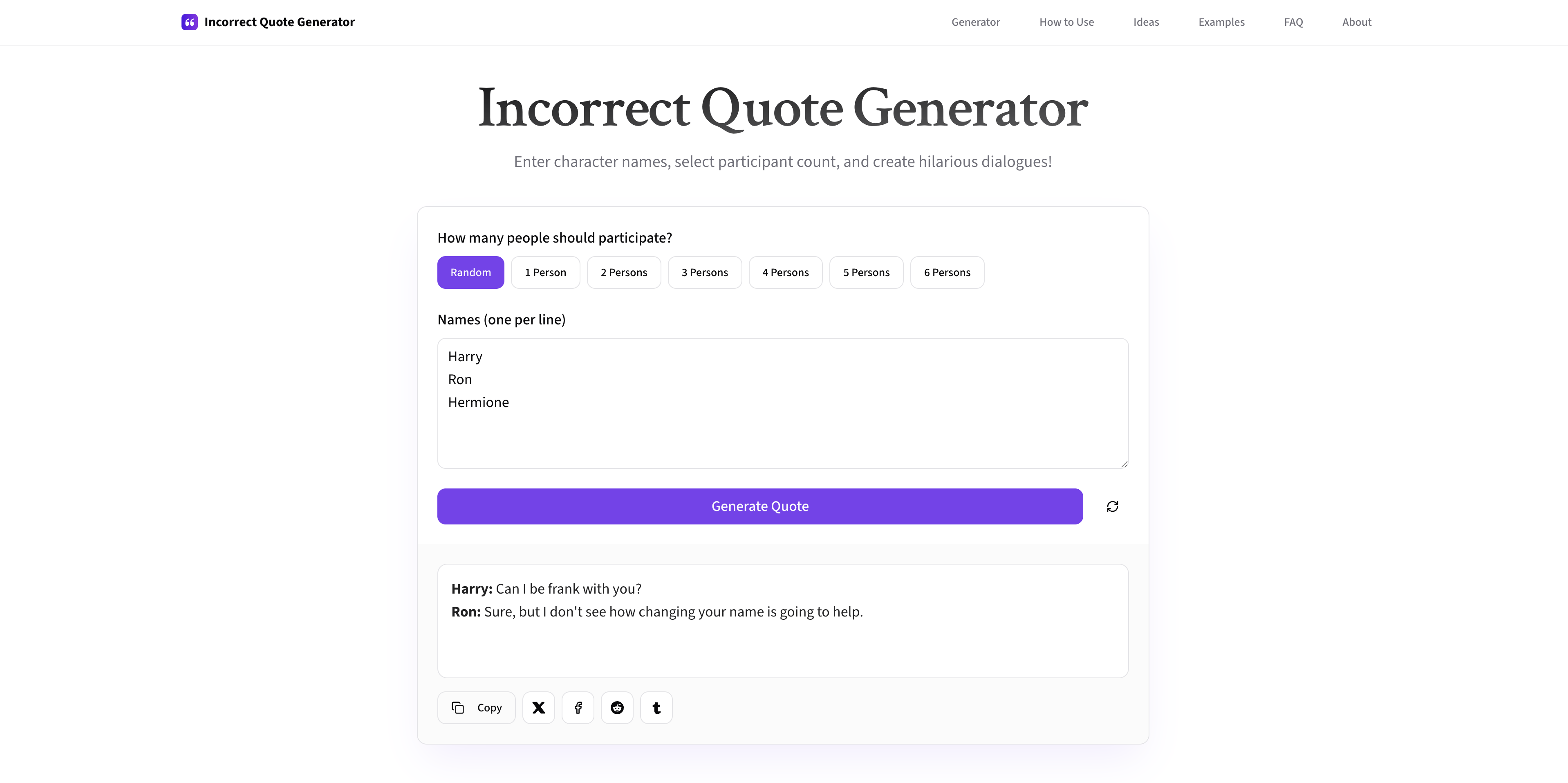 Incorrect Quote Generator screenshot