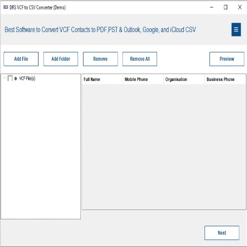 DRS Softech VCF to CSV Converter Tool screenshot