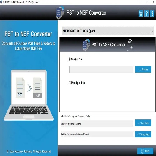 DRS Softech PST to NSF Converter Tool screenshot