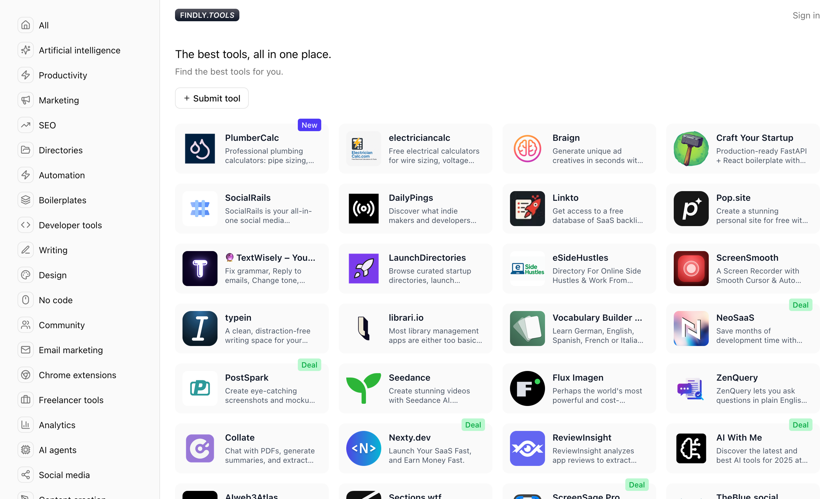 Findly Tools Homepage