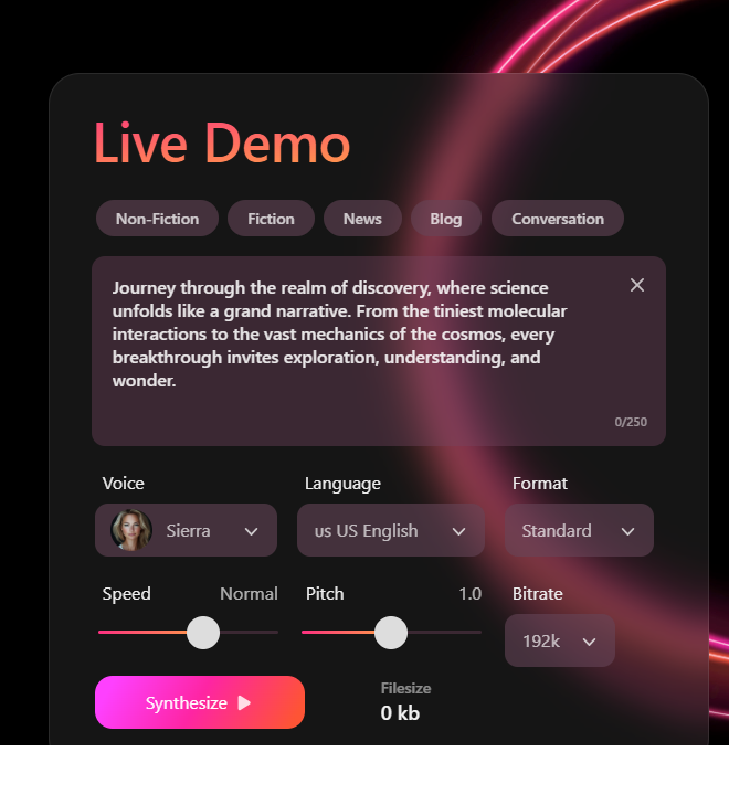 UnrealSpeech screenshot