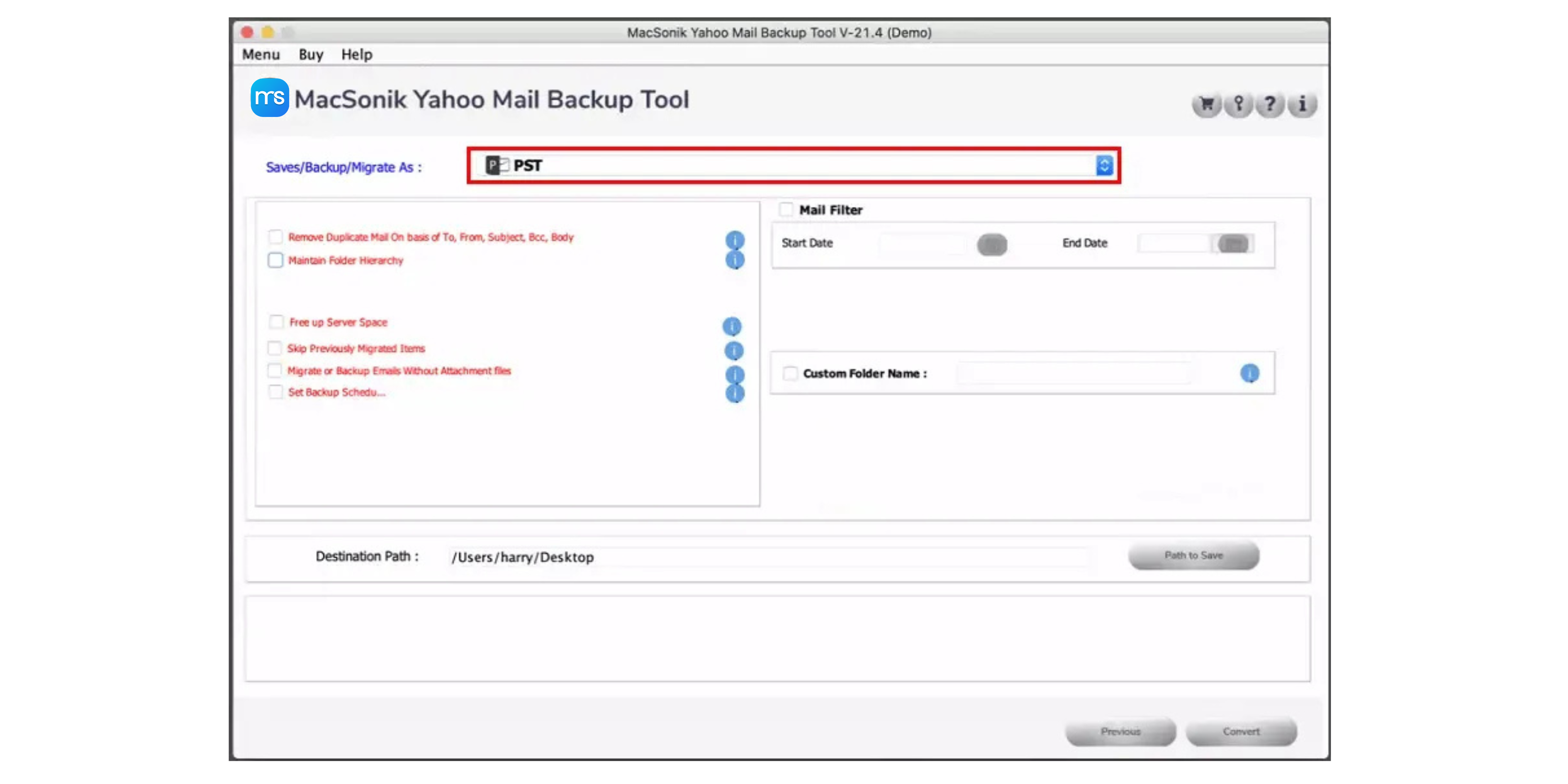 MacSonik Yahoo Mail Backup Tool screenshot