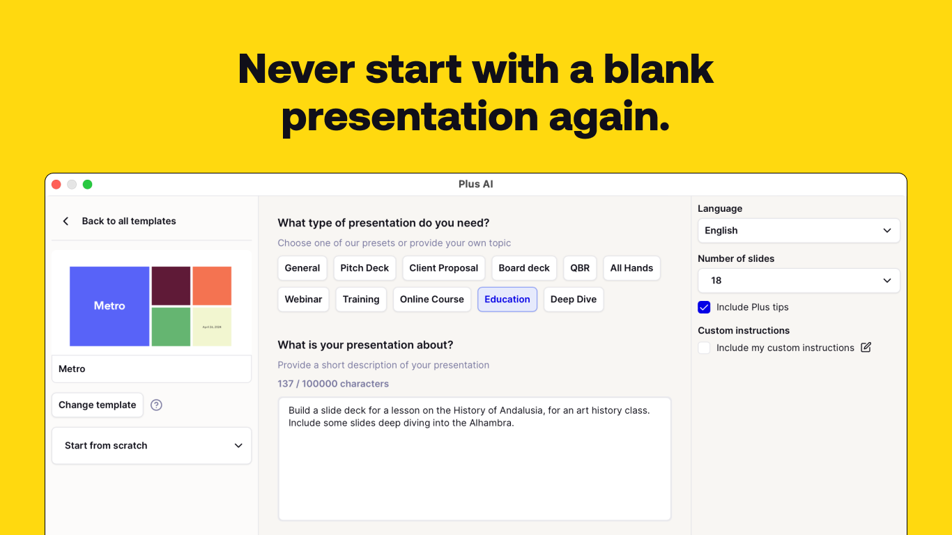 Plus AI for PowerPoint and Google Slides