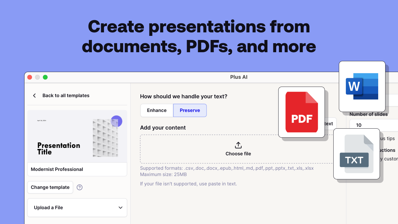 Plus AI for PowerPoint and Google Slides