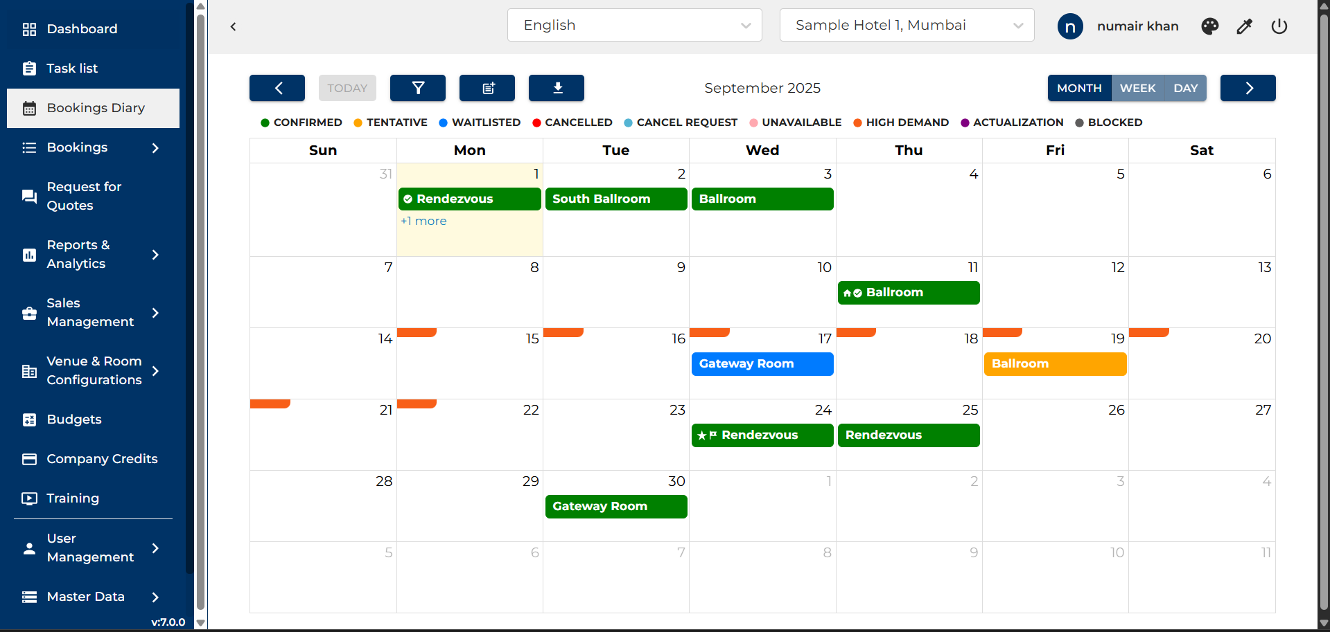 This is the backend software provided by our company with a live booking diary to show all kinds of bookings, confirmed, tentative, waitlisted, etc.