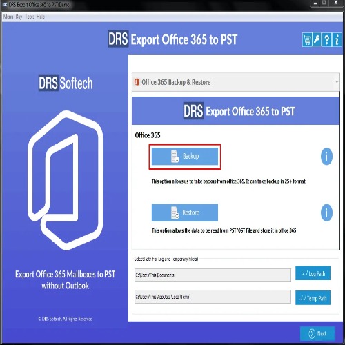 DRS Softech Export Microsoft 365 to PST Tool screenshot