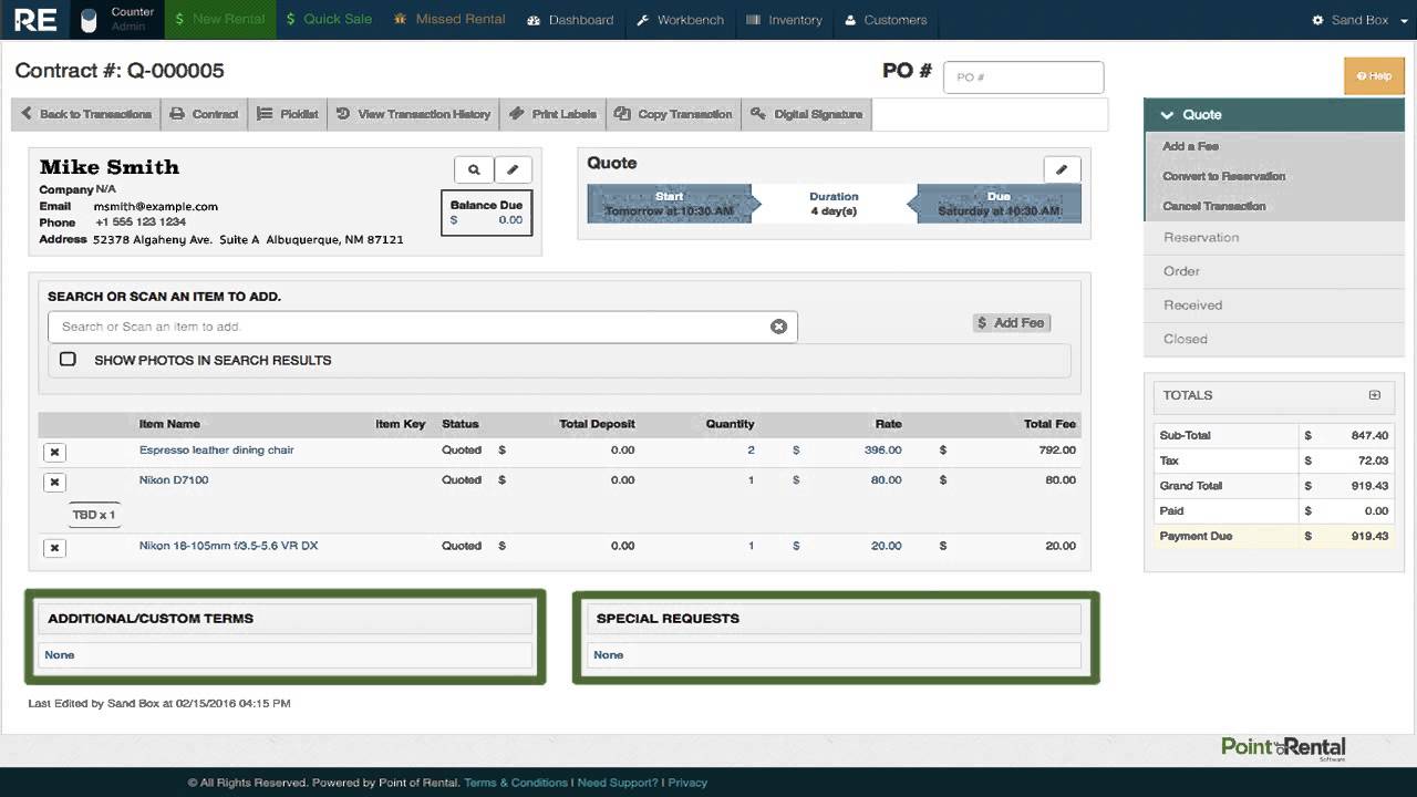 Point of Rental Software