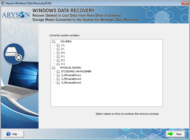 Aryson Windows Data Recovery Software screenshot