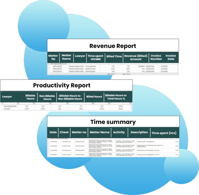 Revenue Report, Productivity Report, Time Summary Reports