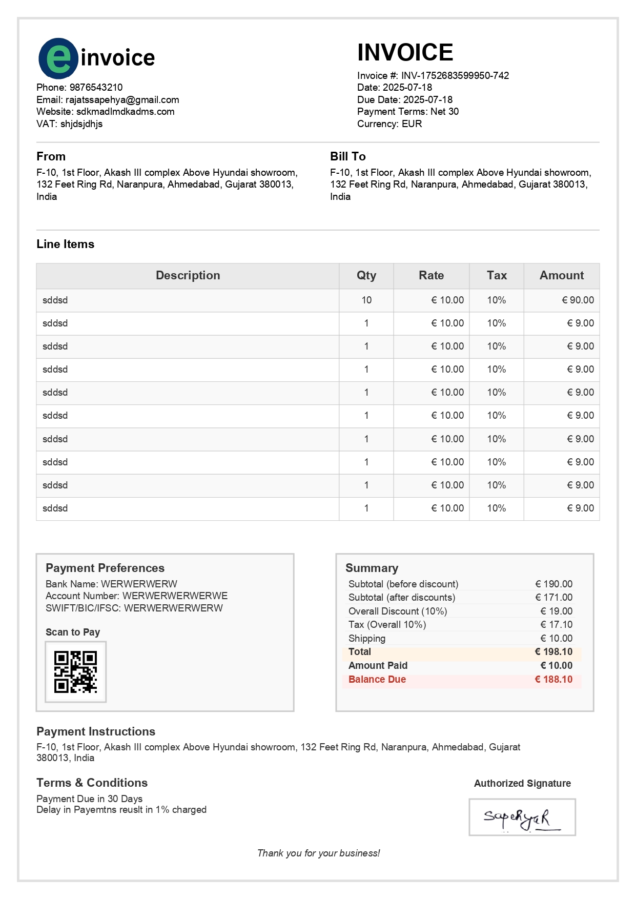 eInvoice screenshot