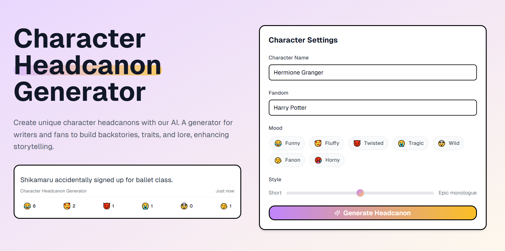 Headcanon Generator screenshot