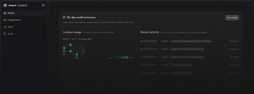 Loadout Audit showing recent AI-agent actions and their outcomes.