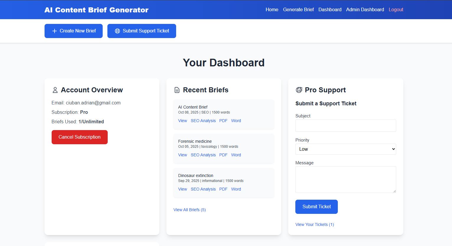 AI Content Brief Generator screenshot