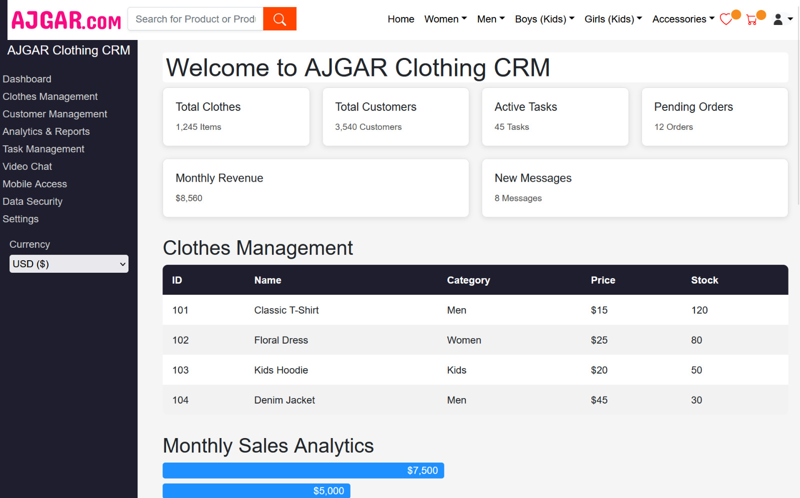 AJGAR Clothing CRM