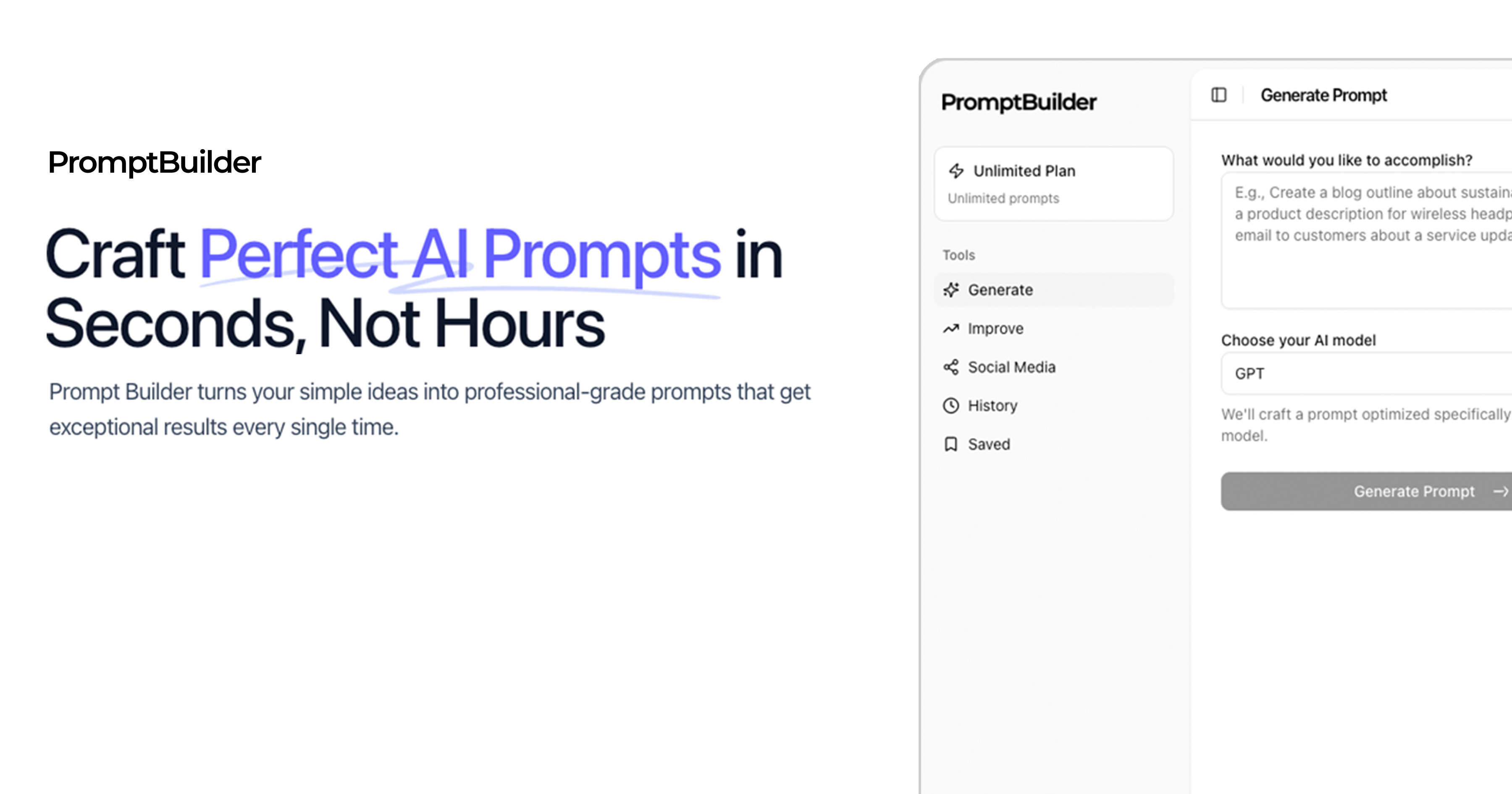 Prompt Builder - Craft Perfect AI Prompts in Seconds, Not Hours