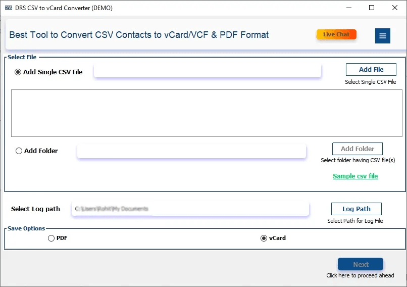 DRS Softech CSV to VCF Converter screenshot