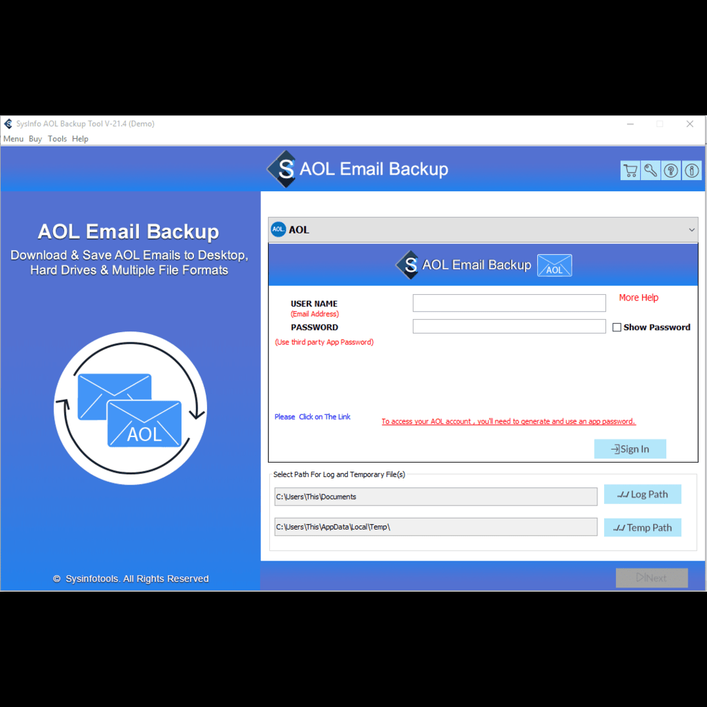 MailConverterTools  AOL Mail Backup Tool screenshot