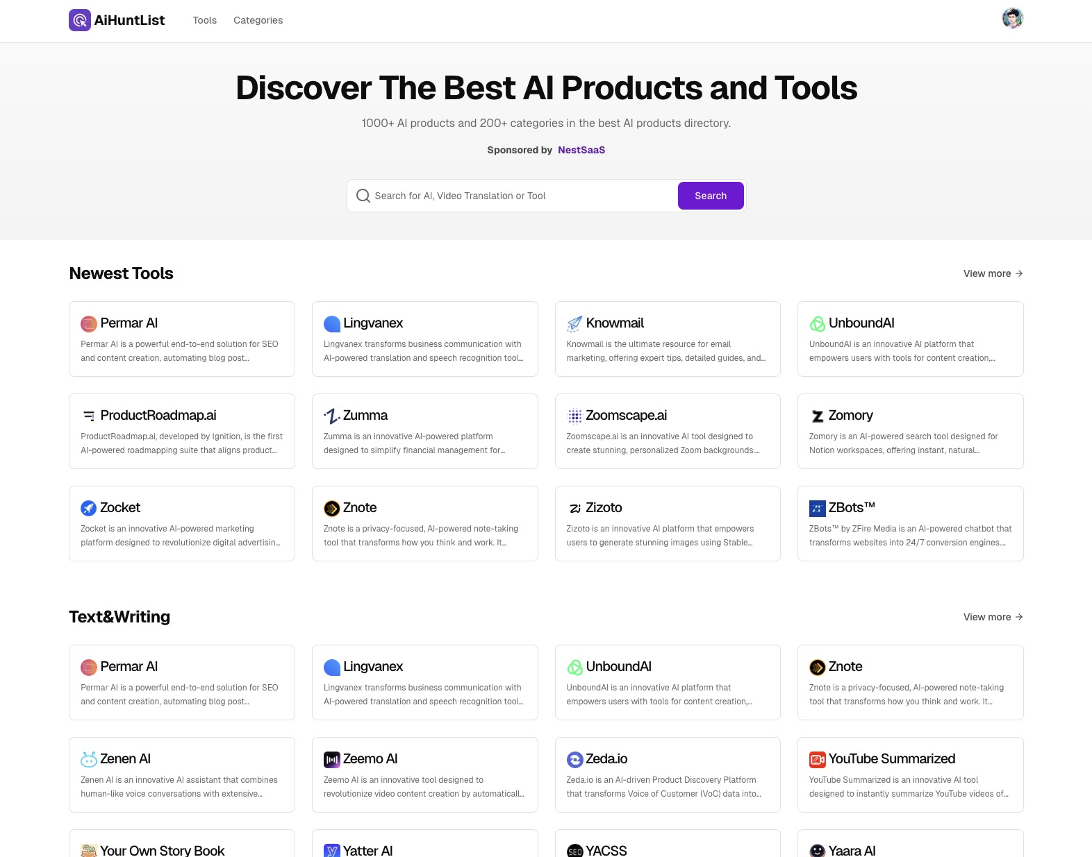 AiHuntList home page