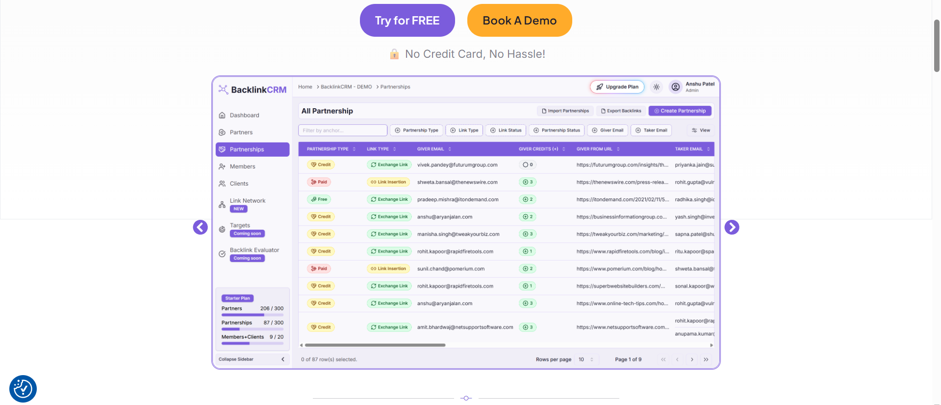 Backlink CRM lets you manage and track all your backlink partnerships in one place — easy, organized, and built for smarter SEO link-building.