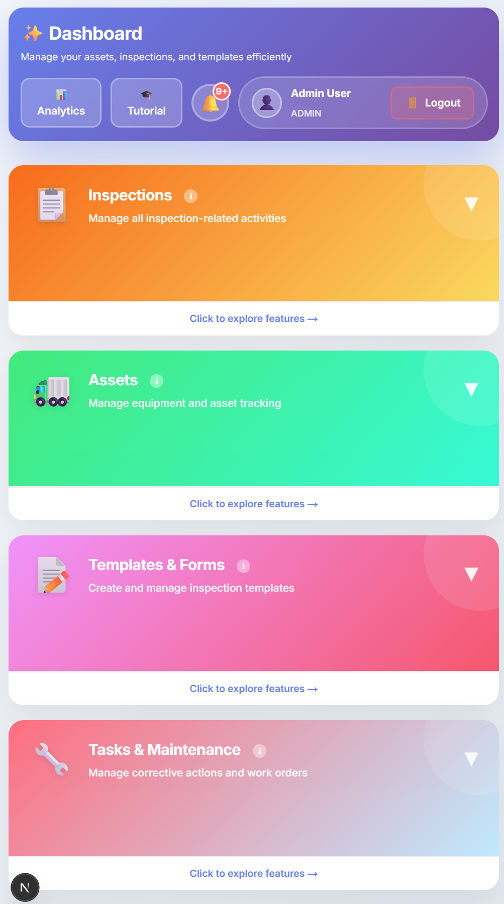 Executive dashboard showing fleet status, compliance rates, and inspection summaries at a glance